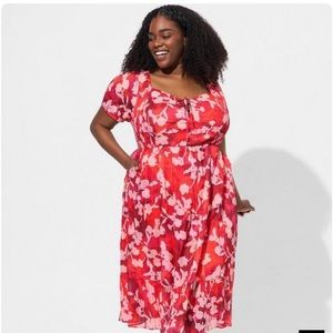 NWT 3x Torrid Midi Cotton Clip Dot Lace Up Smocked Floral Dress